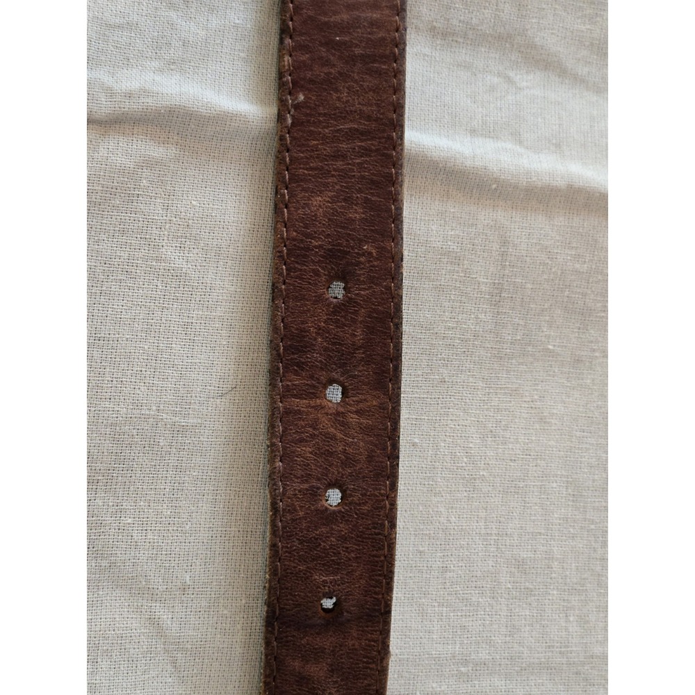 Vintage Belt Leather Beaded Leegin Montana Silvertone Brass Buckle Western - Picture 9 of 11